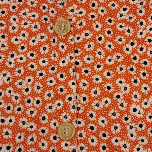 NWOT Zara Red Orange Daisy Print V-Neck Button Front Stretch Dress - M - Picture 3 of 8